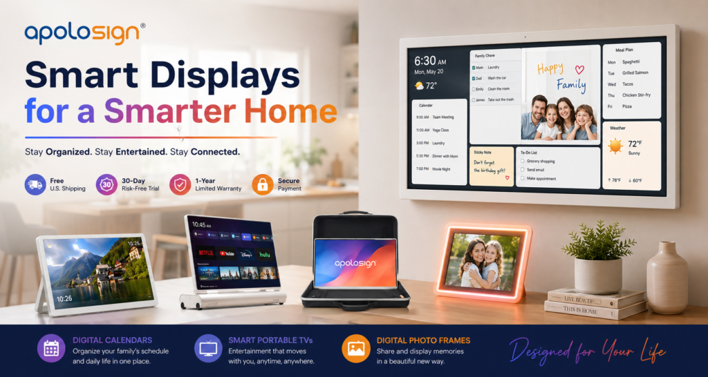 Apolosign Digital Calendar in a modern smart home kitchen