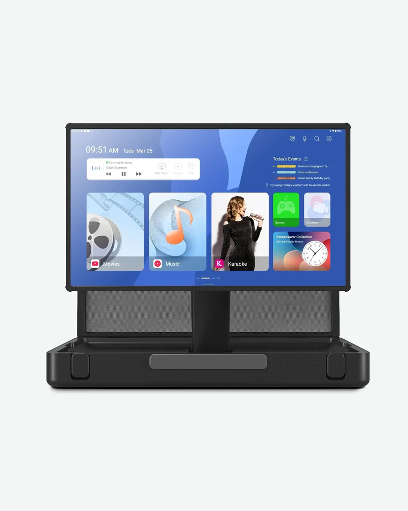 Apolosign PackGo portable smart display in a briefcase design.