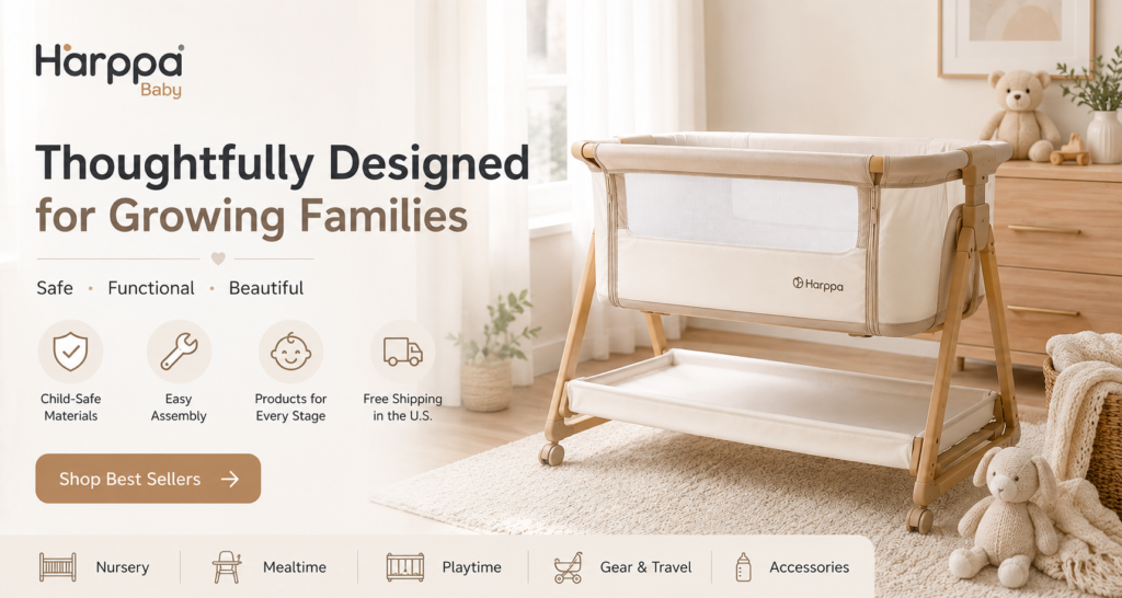 Harppa Baby modern nursery with Cuddly Signature bassinet